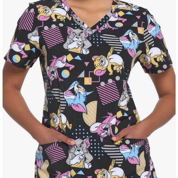 New! Tom & Jerry Retro Scrub Top - Picture 1 of 7